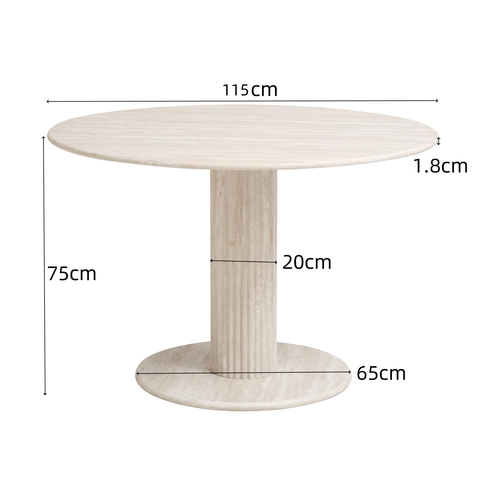 Tavolo da Pranzo Rotondo, Base con Gambe Cilindriche, Effetto Finto Marmo, Tavolo da Pranzo Moderno e Minimalista per Soggiorno o Cucina, 115 x 115 x 75 cm - Travertino Grigio
