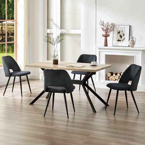 ANVOFONG Essgruppen Esstisch mit 4 Schwarz Stühlen,140 x 80 x 76 cm Rechteckig Esstisch aus helles Holzfarbe,Esszimmerstühle mit Skelettierte Rückenlehne,für Küche Esszimmer und Wohnzimmer