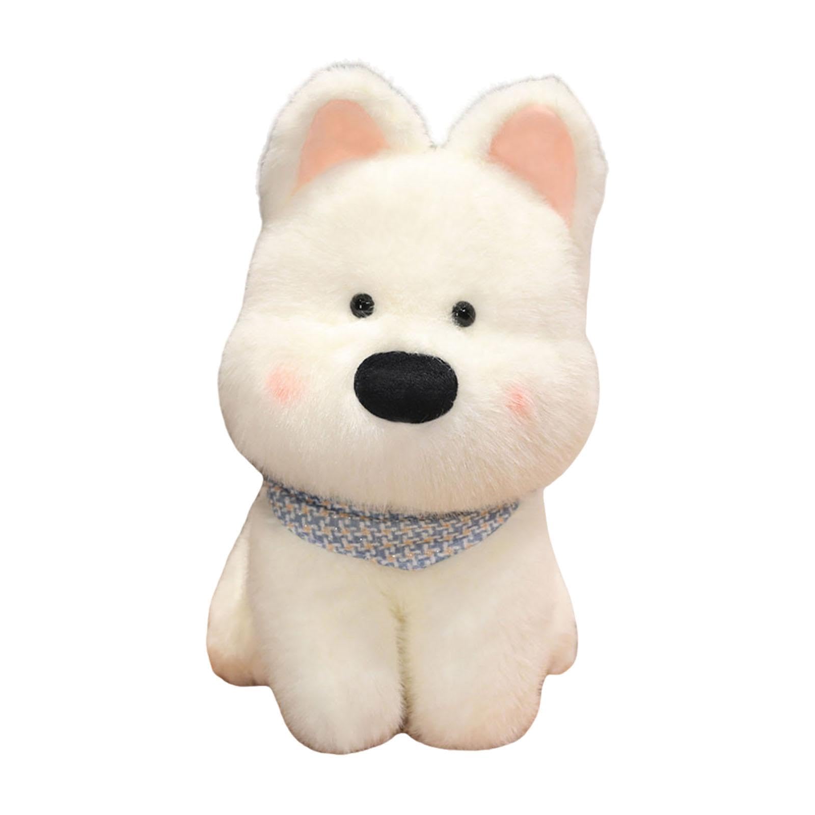 Gralara Perro de Peluche Cachorro Muñeco de Peluche Suave Relleno Realista Animal Adorable Fabricado con Material Agradable Al Tacto Adecuado para Niño, Blanco 45cm