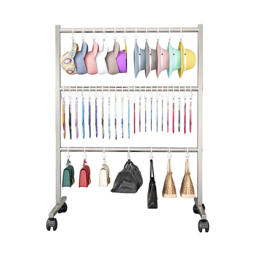 YNBSHGAA Freestanding Hat Display Rack with Wheels, Easy Assembly for Retail and Home Use,White-80x40x105cm