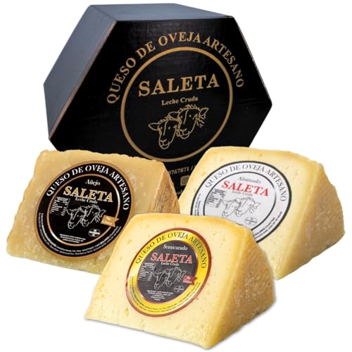 Amaisso® Cesta Quesos Gourmet Regalo | Queso Oveja de La Mancha | 3 Cuñas Queso Semicurado, Añejo y Ahumado Tipo Manchego | Surtido de quesos para regalar 'Pack Be Cheese 750gr' SALETA