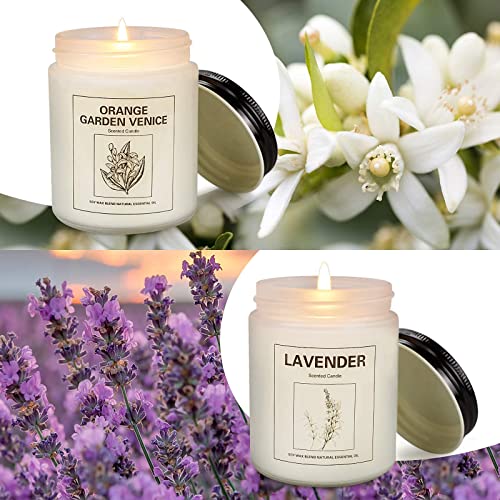 Lavender And Orange Blossom Candles Gifts For Women 7 Oz Natural Soy Candle Set, Highly Scented Aromatherapy Candles For Home Use And Women Gifts, 2 Pcs #TOP1
