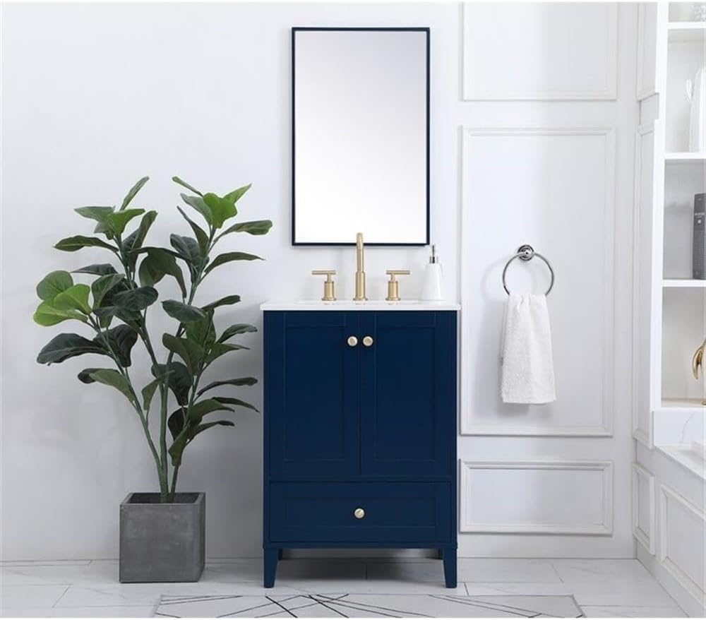 Elegant Decor Sommerville 24" Steel and Wood Single Bathroom Vanity in Blue