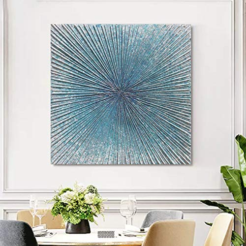 Image of Yihui Arts Contemporary Abstract Living Room Wall Art Hand Painted Modern Teal Color Canvas Painting Pictures for Bedroom Bathroom Decor