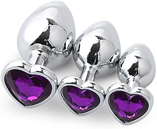 Anal Sex Trainer 3PCS Stainless Steel Jeweled Butt Plugs, BLOIMP Anal Sex Toys Kit for Starter Beginner Men Women Couples, Red (Heart-Golden)