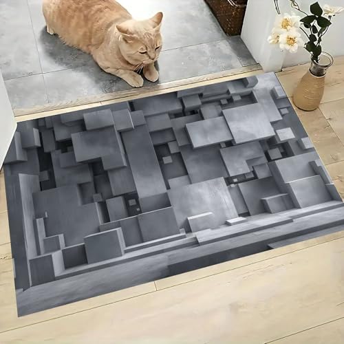 Tapis illusion visuelle 3D paillasson géométrique industriel 90x150 - 3