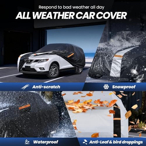 Image of Multi-Layer Car Cover Custom Fit for Nissan Rogue(2016-2026), 100% Waterproof All Weather for Automobiles, Gift with Towel, Heavy Duty Car Covers for Rain Sun UV Protection with Door Zipper
