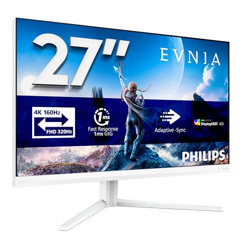 Philips Evnia Gaming Monitor 27M2N5901A, 27", 3840x2160, UHD, 160Hz, Fast IPS Panel, 1ms GtG, USB Hub Speakers, Height Adjustment (HDMI2x 2.1 DP 1x 1.4) Adaptive Sync, HDR400, G-Sync Comp., Bianco
