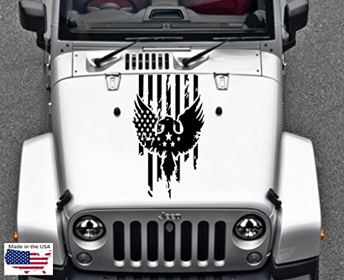 Clausen's World Eagle Usa Flag Hood Vinyl Decal Racing Stripes 21X37 Inches, Fits Wrangler, Silver Grey Metallic #TOP2