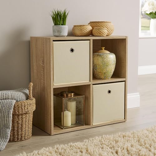 Home Source Storage Cube 4 Shelf Bookcase Wooden Display Unit, Oak Effect, 60cm