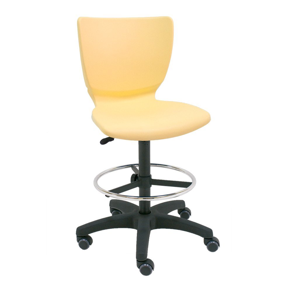 Taburete Giratorio de Trabajo o Estudio Mono Carcasa de Polipropileno Flexible Resistente y fácil Limpieza con aro reposapiés Cromado y Ruedas de parquet Incluidas - Color Beige