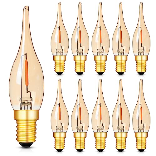 Hcnew E14 LED Glühbirne Kerze Retro Vintage Filament Lampe kerzenlampen C22 0.7w Ersetzt 7 Watt 2200K Ultra Warm,50 lumen Kandelaber Kronleuchter Salzlampe Nachtlicht,220V-240V,10er-Pack