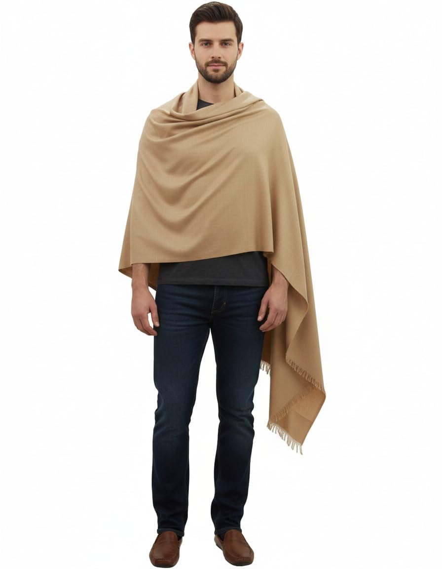 v vrinde Vrinde Beige Wool Solid Men's Shawl KA-SWL-56-picture-11