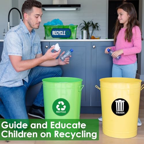 Image of Trash and Recycle Stickers 5 Pcs for Bins, Recycling Stickers for Trash Can UV Stable and Weatherproof, Bin Labels for Kitchen Office Garage Waste Basket Indoor Outdoor Use