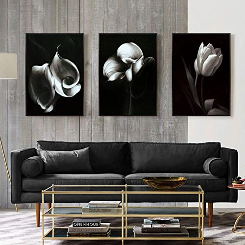 Peinture Art Noir et Blanc Floral Solution Déco Murale Toile pour Illuminer une Pièce Sombre