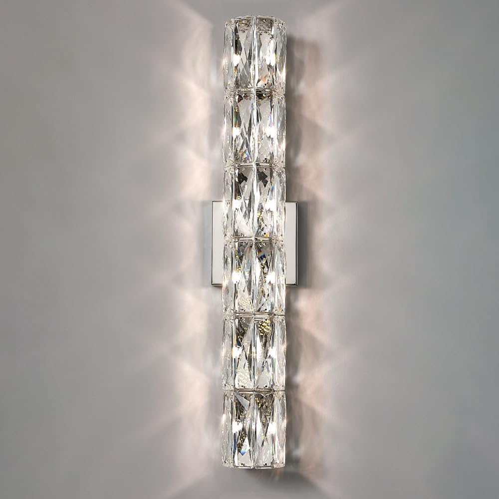 HYJAUSXB Modern Chrome Crystal Wall Sconce - Luxury Linear Lamps for Living Room Bedroom & Bathroom Vanity Nordic Design Decorative Lighting Fixture