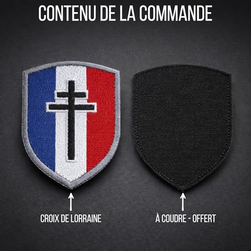 Ecusson Croix de Lorraine Patch France Scratch Militaire - Drapeau Français FFI Brodé Bleu Blanc Rouge - À Coudre ou Auto-Agrippant Airsoft Tactique – vue 9