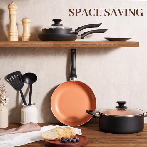 Image of BECIGAR 8pcs Gold Ceramic Pots and Pans Set, Cooking Pan Set,Cooking Pot Set Ceramic Pan Set, Nonstick Cookware Set, Induction Safe Kitchen Cooking Set with Frying Pans, Saucepans, shovel and Ladle