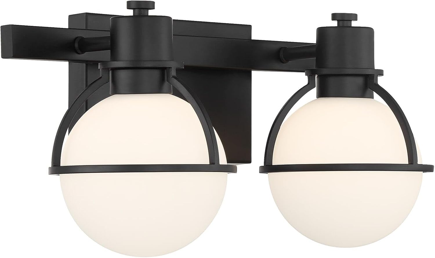 Savoy House 8-1060-2-BK Pierce Vintage Industrial Opal Glass Bathroom Vanity Wall Light, 2-Light 120 Total Watts, 8" H x 16" W, Matte Black