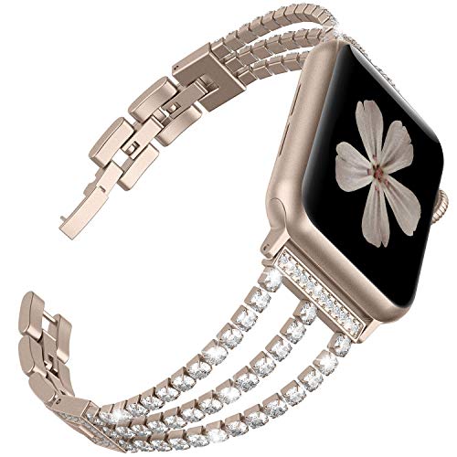 TOYOUTHS Compatible with Apple Watch 5 Band Rose Gold Dressy Bling Jewelry Stainless