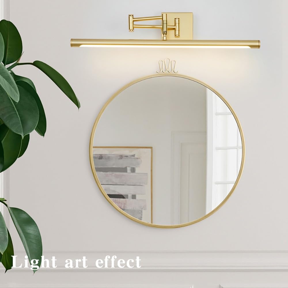 Lampada Specchio Design Moderno, Applique Bagno LED Oro Braccio Regolabile Luce per Specchio Alluminio per Trucco Galleria(White,40cm/15.74in)