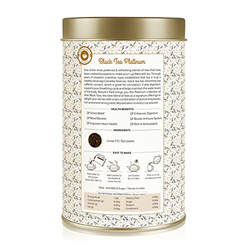 Image of Nature's Park Black Tea Platinum Indian CTC Loose Tea Leaves Chai Patti Regular Drink Strong & Refreshing USDA Certified Can (125gm)
