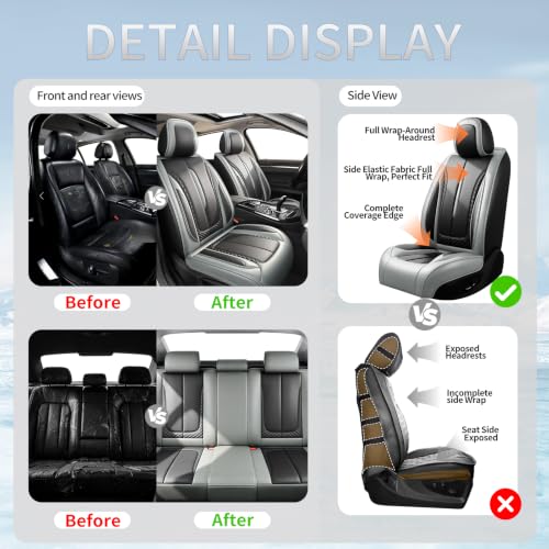 Image of Fit Outback Car Seat Covers Compatible with Subaru Outback 2010-2025 2026 - Premium Breathable Leather,Airbag Compatible,Waterproof All-Weather Seat Cushion Protector, 2 Front Seat Gray&Black
