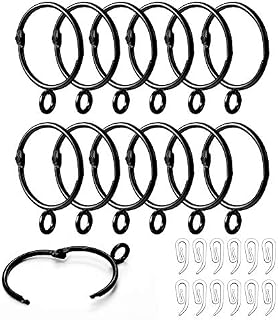 Curtain Rings and Hooks, 12 pcs 38mm Internal Diameter Curtain Rings and Plastic Curtain Hooks , The Can Be Opened and Closedfor Hanging Rings Curtains and Rods (Black-12 Pcs)