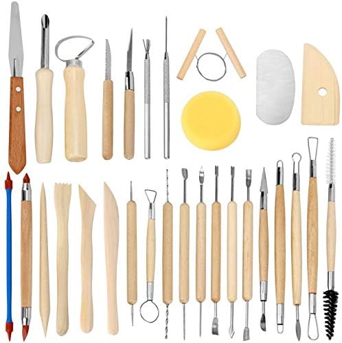 Blisstime Set of 30 Clay Sculpting Tools Wooden Handle Pottery Carving Tool Kit