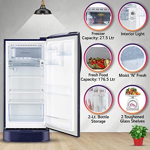 Image of LG 204 L 5 Star Inverter Direct-Cool Single Door Refrigerator Appliance (GL-D211HBEZ, Blue Euphoria, Base stand with drawer & Fast Ice Making)
