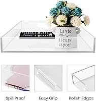Vista 7 de Bandeja de acrílico para servir (12 x 12 x 2 pulgadas) con asas, a prueba de derrames, bandeja decorativa transparente para aperitivos, desayuno