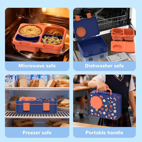 Image of Bento Box for Kids, Leakproof Kids Lunch Box with 8.5OZ Thermo Food Jar & Lunch Bag, 3-4 Compartments Toddler Insulated Lunch Box for Boys, BPA Free Lunch Containers for School Daycare