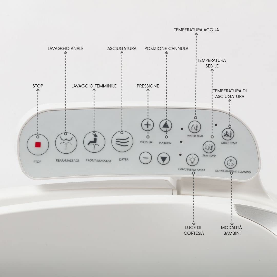 NASHI Compact PRO Sedile WC Bidet Giapponese - Acqua Calda E Asciugatore, Sedile Riscaldato, Deodorante, Autopulente