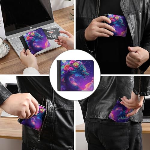 Dragon with Flowers Moon Night Slim Bifold Wallets for Men Stylish Front Pocket Purse with Card Holder Slots3