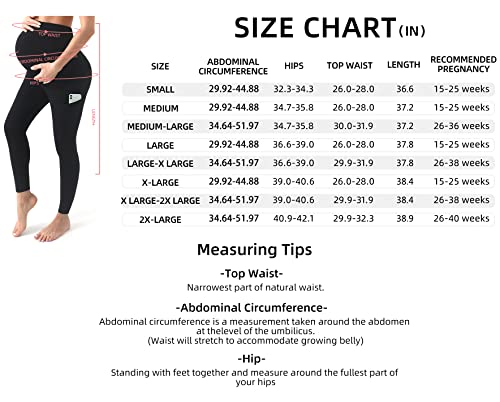 Sweetaluna Maternity Leggings Over The Belly,Women Pregnancy Legging With Pockets Active Workout Yoga Pants Tights Black Large #TOP3