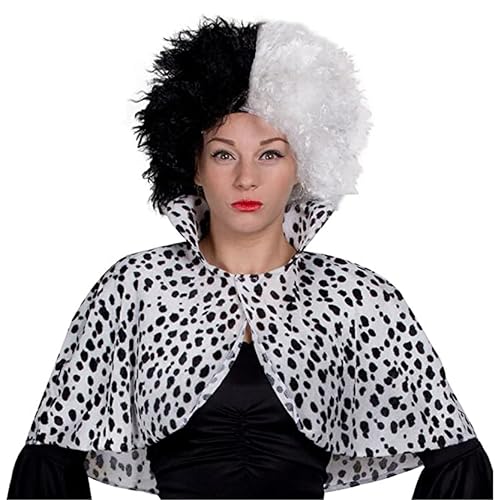 Cape dalmatien femme avec perruque pour réussir un déguisement de méchante de conte rapidement