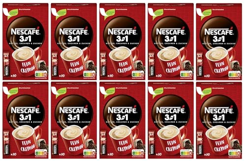 NESCAFÉ 3-in-1 Instant Coffee Sachets, Coffee, Creamer & Sugar x10 (Pack of 10, Total 100 Sticks)