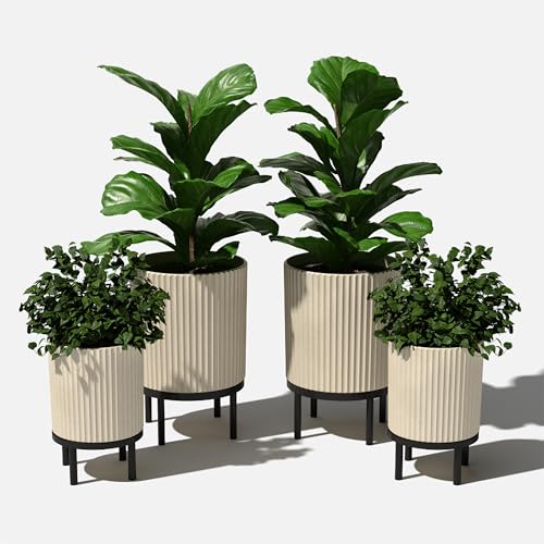 Image of Veradek Demi Series Raised Duo Planters - Set of 2 Planters with Stands | Made From a Durable Plastic-Stone Composite & Comes With Wooden Stand. Modern Porch /Patio Decor