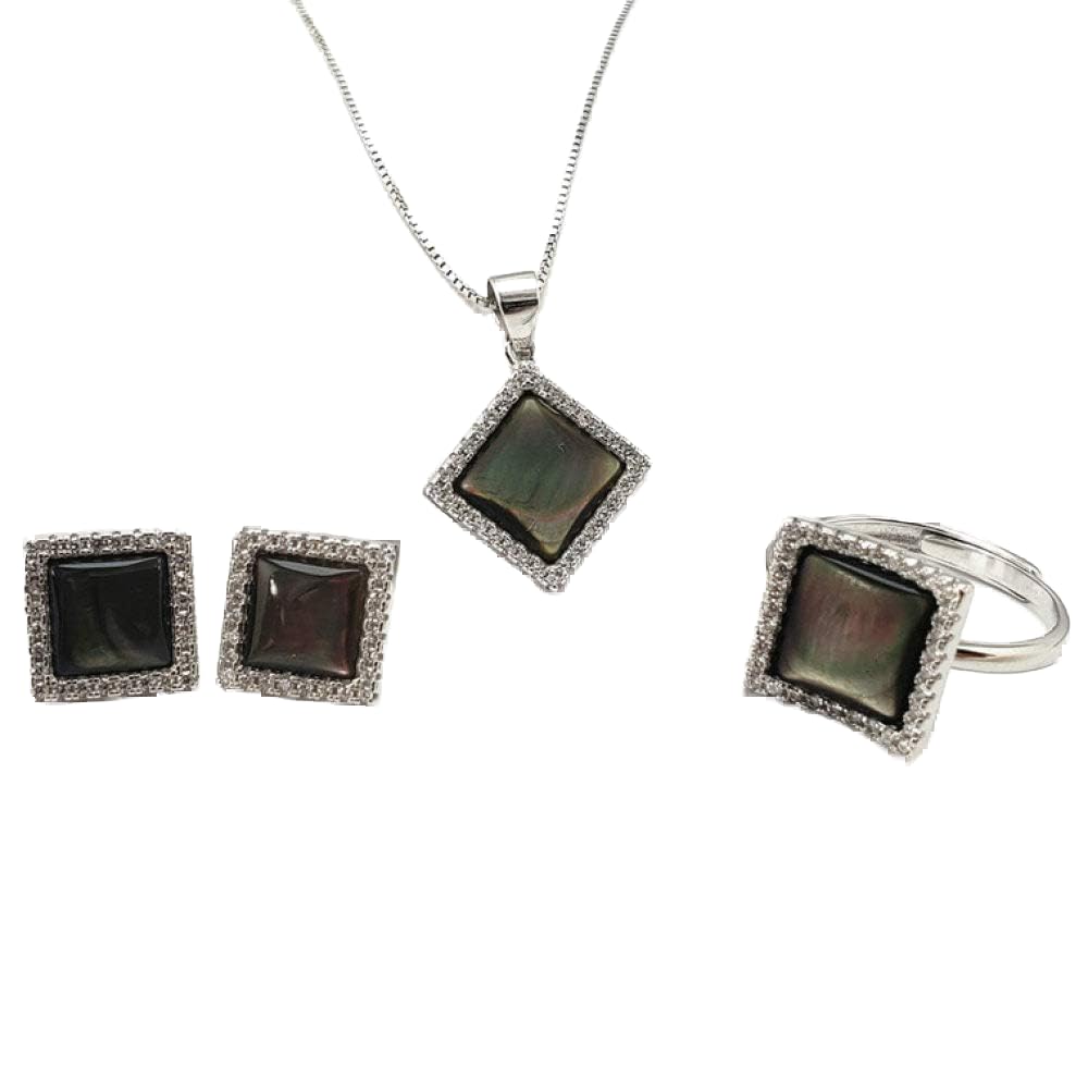 THTHT Moda S srebro wysokiej próby 925 łańcuszek na szyję z otworem pierścieniowym kolczyki damskie biżuteria geometryczna kwadratowa czarna Shell Retro Classic Creative Charm High-End prezent