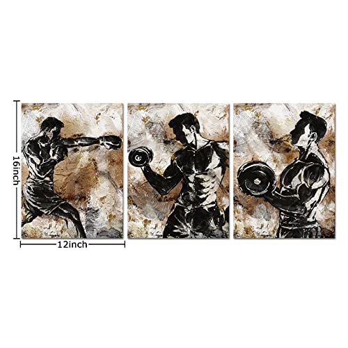 Conipit Gym Wall Art Fitness Paintings Body Building Training Picture Prints Boxing Artwork Canvas Sport Art (12''X16''X3Xpcs) #TOP6
