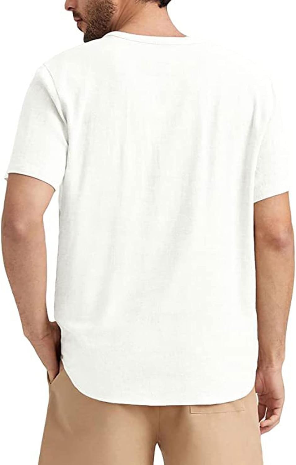 Angbater Men's Linen Shirt Short Beach Hippie T Shirts Casual Summer Lightweight Tropical Henley Shirts - Image 2