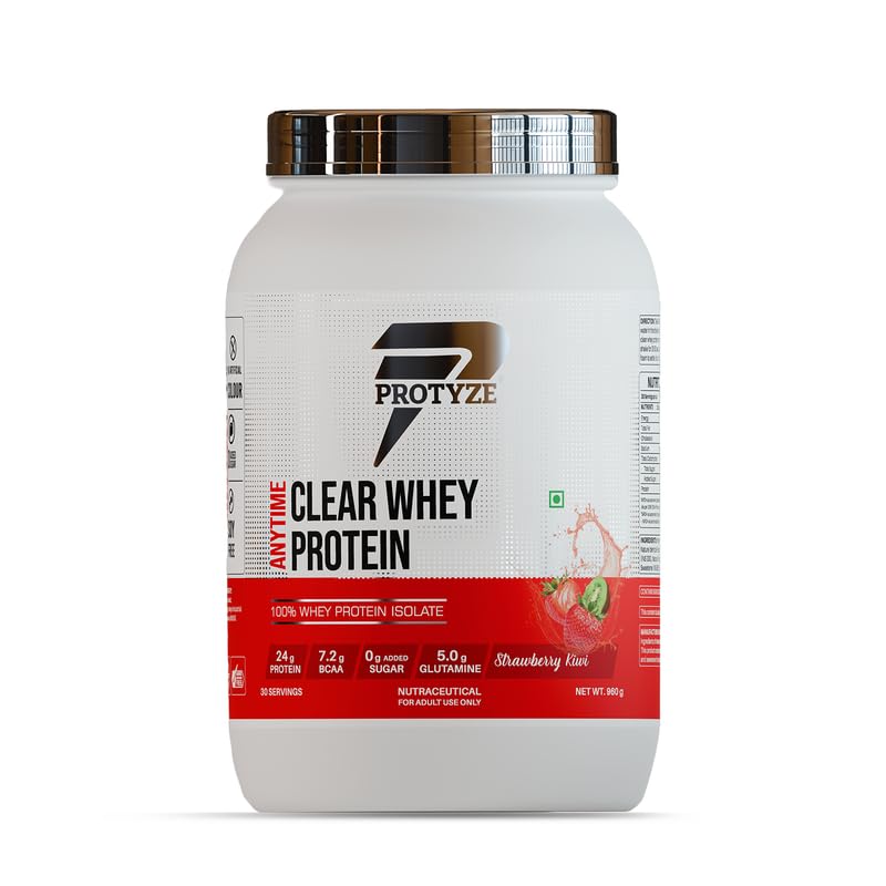 Image of Anytime Clear Whey Protein Isolate 960gm | 24g Protein Per Scoop | Strawberry Kiwi, 30 Servings | ISO & HACCP Certified | Lean Muscle Growth, Easy Digestion & Refreshing