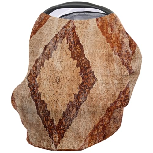 Nursing Cover for Breastfeeding Scarf, Geometric Brown Flower Textured Retro Baby Car Covers Super Soft Multi Use for Canopy Shopping Cart Cover Blanket Stroller Cover