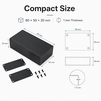 Aluminum Project Enclosure Box, Electronic Project Enclosures Case, 80 * 50 * 20mm Black Surface PCB Instrument DIY Electronic Cooling Case for PCB Board DIY