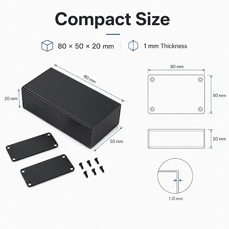 Aluminum Project Enclosure Box, Electronic Project Enclosures Case, 80 * 50 * 20mm Black Surface PCB Instrument DIY Electronic Cooling Case for PCB Board DIY
