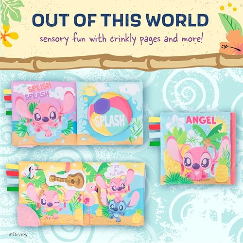 Image of Kids Preferred Disney Baby Lilo & Stitch Sweet Angel Soft Book, Fun Pink Stitch On-The-Go Soft Book with Crinkle Pages, Pineapple Rattle, and Mirror