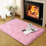 qulint Pink Rugs for Bedroom Girls, 2x3 Fluffy Area Rugs for Living Room Soft Shag Fuzzy Small Carpet, Plush Shaggy Cute Alfombras for Kids Boys and Girls Dorm Home Decor (2ft x 3ft, Pink)