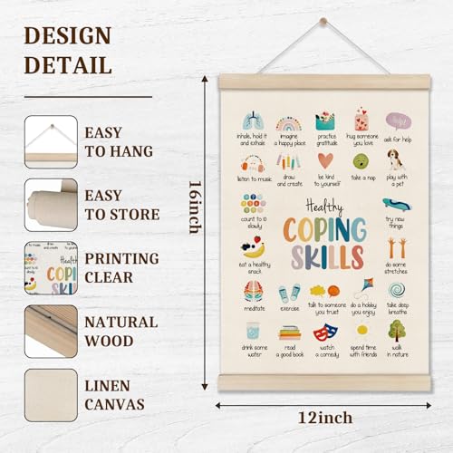 Image of Mental Health Poster Hanger Frame, Coping Skills Poster 16x12 Inch, Therapy Office Decor, Anxiety Relief, Calm Down Corner Wall Decor, Emotional Learning Wall Art for Homeschool Counseling Office