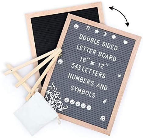 Tuffen Double Sided Felt Letter Board -16x12 Inches - Changeable Wooden Message Board with Stand and 543 Letters & Numbers for Sign Message, Pregnancy Announcement, Wall Décor