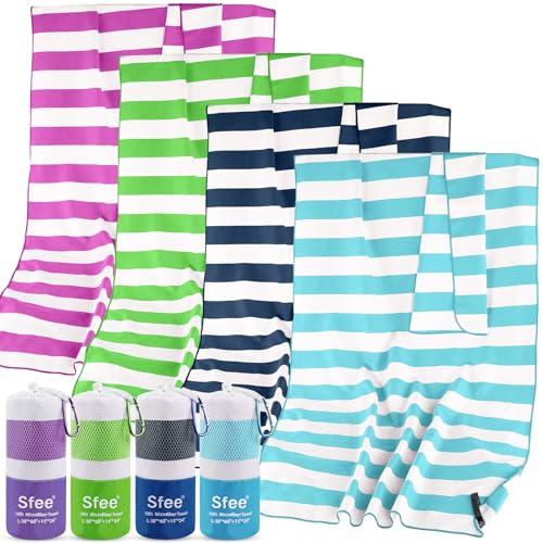 Sfee 4 Pack(8Pcs) Microfiber Travel Towel, Beach Towel Quick Dry Towel Camping Towel Super Absorbent Compact Lightweight Sports Gym Towels for Beach, Gym, Hiking, Pool, Backpacking, Bath, Yoga